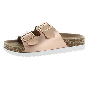 NWOB Madden Girl Rose Gold Flat Footbed Sandals